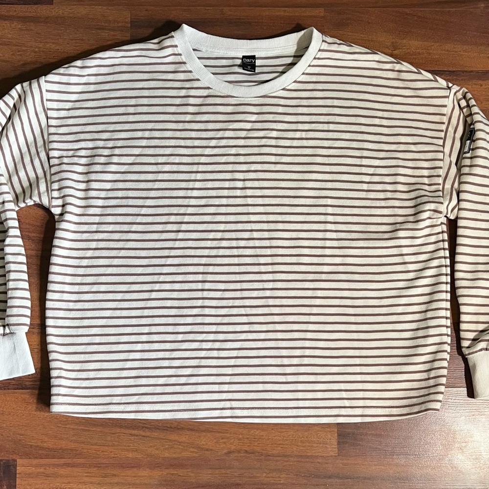 Neutral Aesthetic Oversized Striped Long Sleeve Shirt – XL